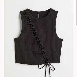 H&M Lacing-detail cut-out top, Size Small, Black